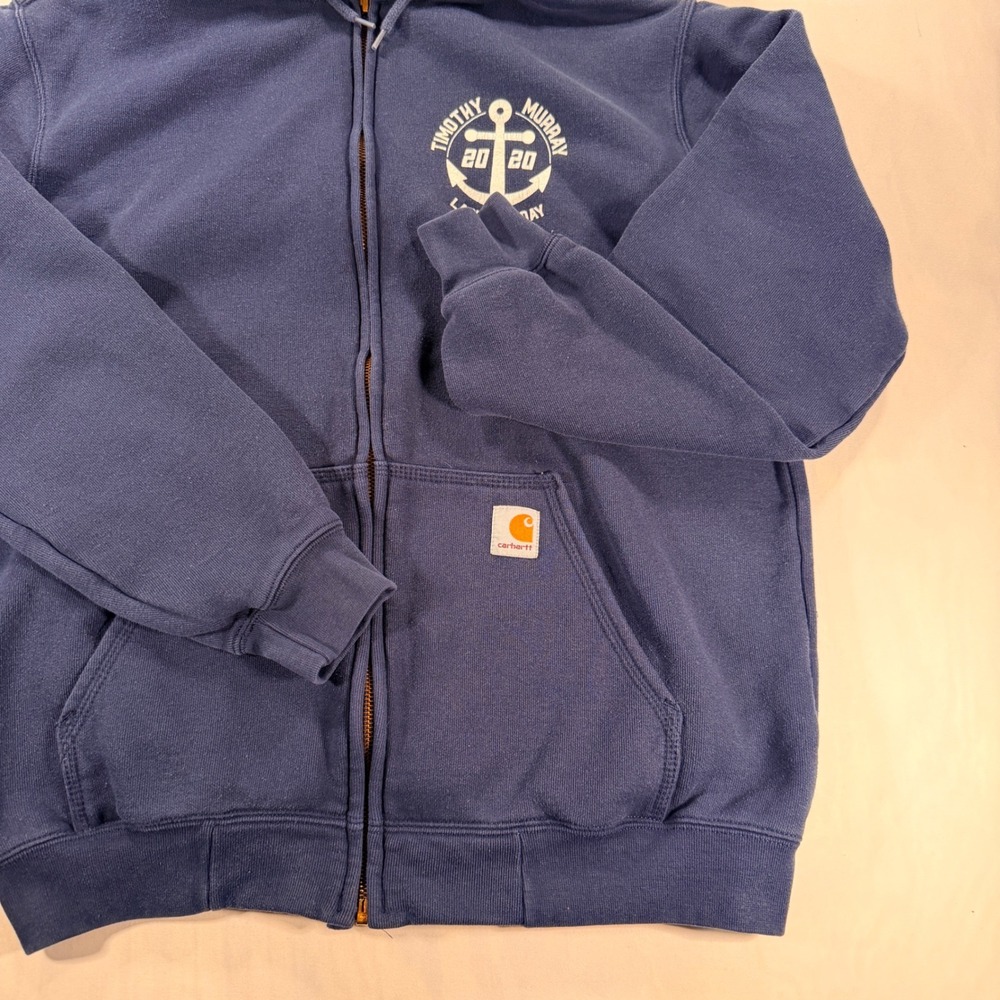 Carhartt Full Zip Hoodie Mens Medium Blue Timothy Murray Lacrosse Day K122-472 - Picture 3 of 9
